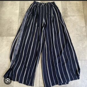 Pinstripe high waisted flowing wide leg pants